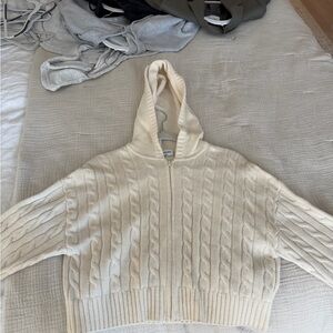 Aritzia Sunday Best Cream Cable Knit Hooded Sweater